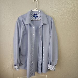 Egara Long Sleeve Button Up Shirt Sz 2XLT Blue Geometric Slim Fit Non Iron W504